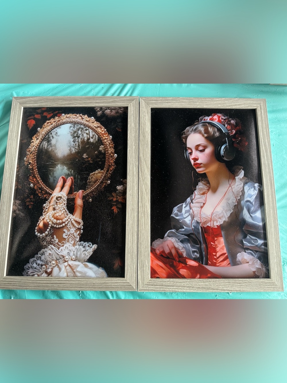 Pair of Framed Classical Portrait Prints with Subtle Wood Frames